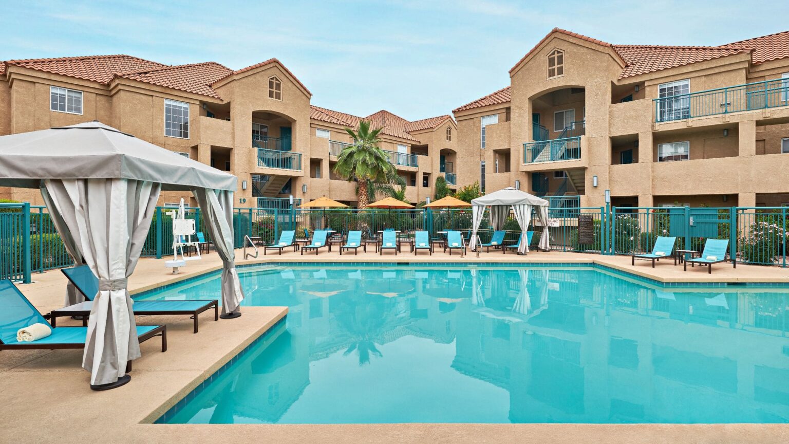 Heated pool and cabanas at Hyatt House Scottsdale Old Town, Scottsdale Arizona