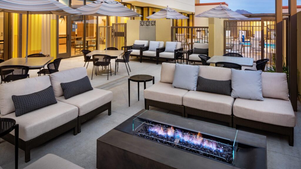 Outdoor patio lounge with fire table at Hyatt Place and Hyatt House North Scottsdale