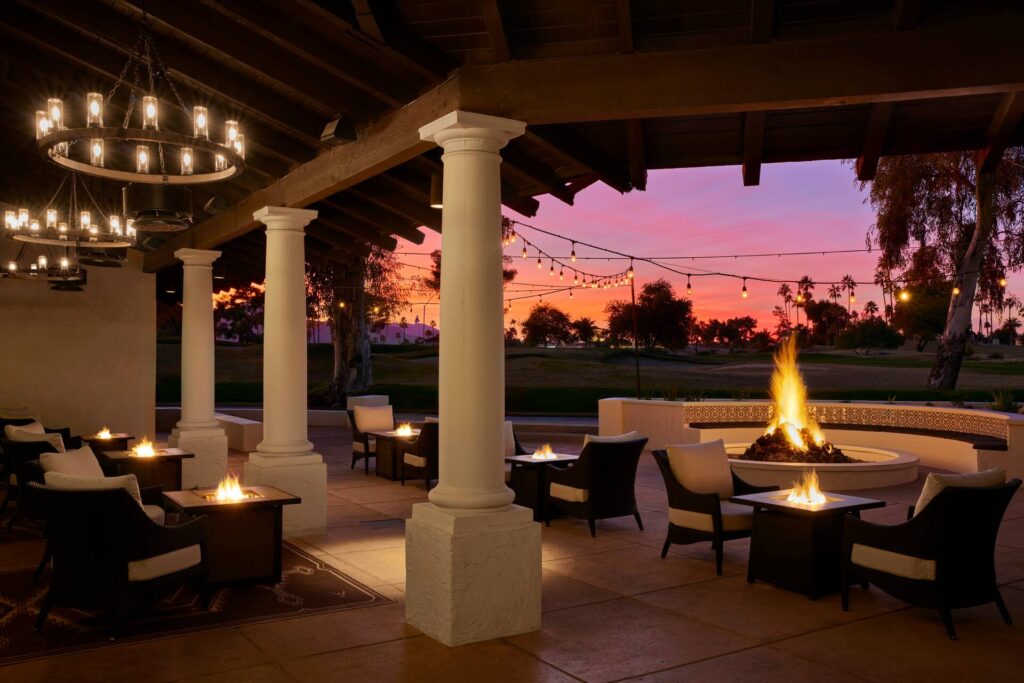 La Fogata patio and fire pit at dusk, Scottsdale Resort and Spa