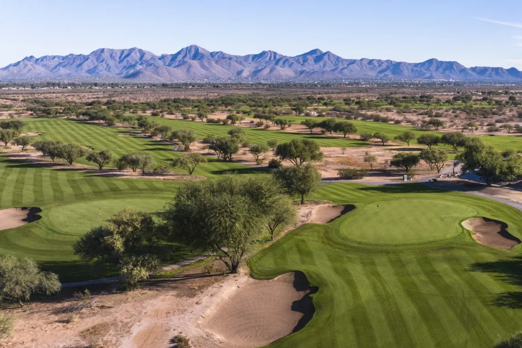 Desert bunker beside a striped fairway at Talking Stick Golf Club in Scottsdale